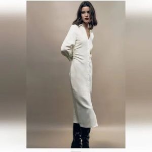 Zara Dresses Zara Jacquard Midi Shirt Dress Button Down